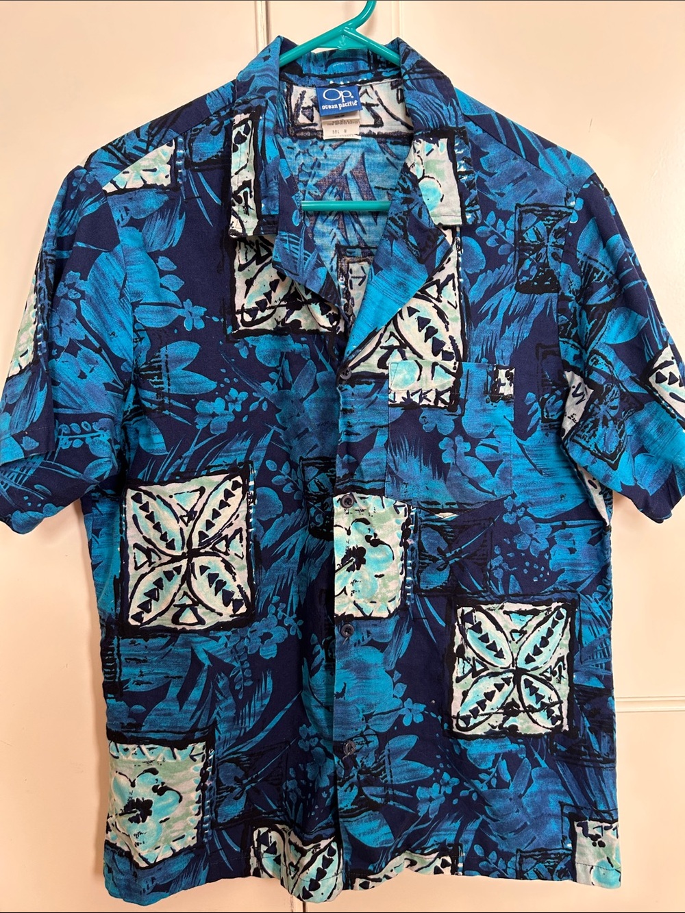 Ocean Pacific OP Men's Blue Tropical Print Button-Up Shirt